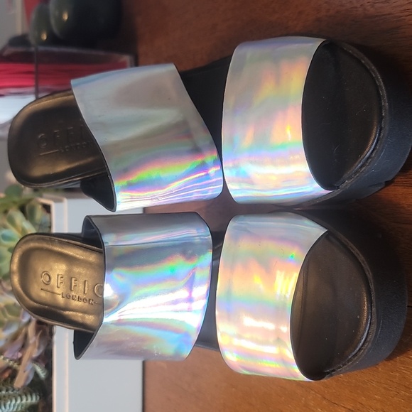 Office london silver holographic chunky sole platform mules heels sandals 39 - Picture 7 of 10